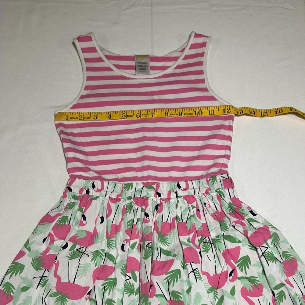 Gymboree Girls 7 Pink White Striped Flamingo Sleeveless Dress Tropical Beach